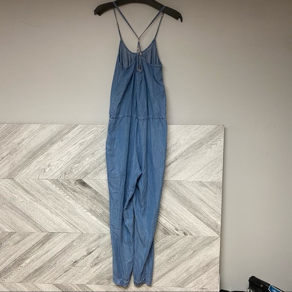 Zara | Z1975 Denim Chambray Halter Jogger Jumpsuit - Picture 3 of 11